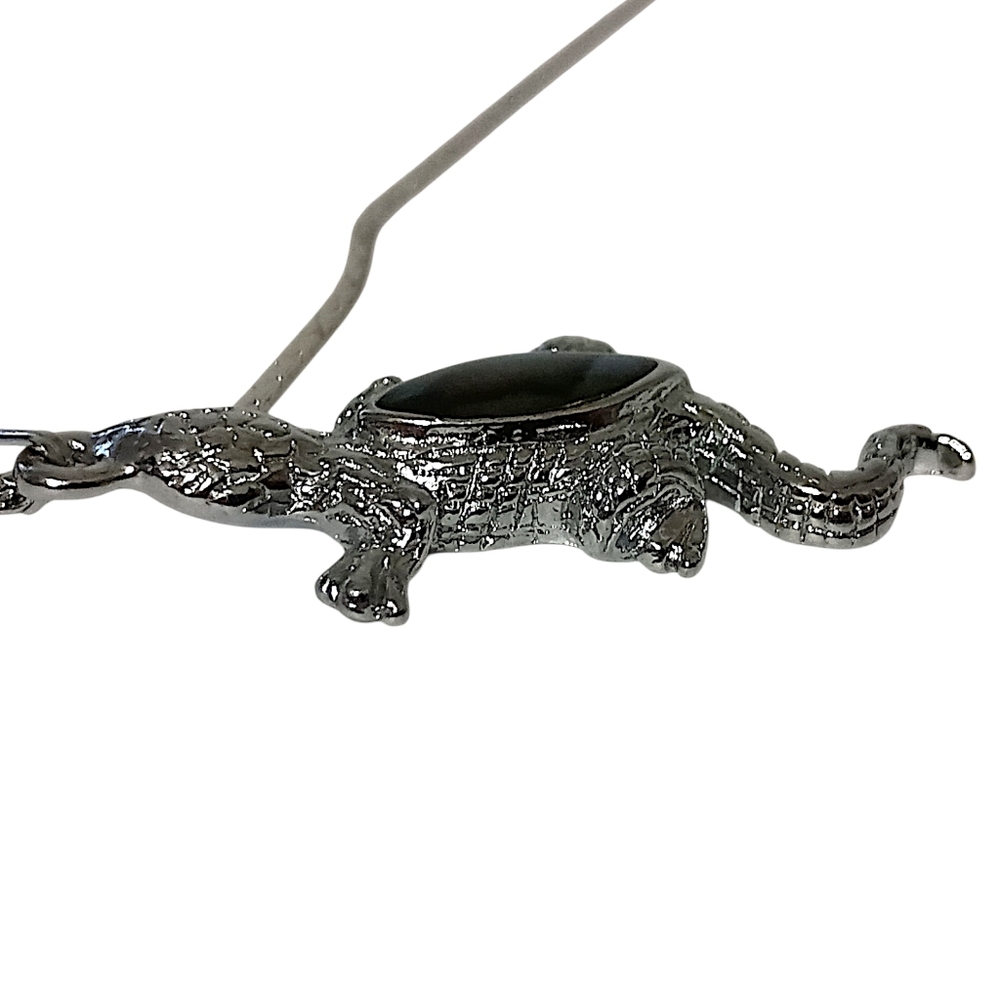 Vintage Lizard Gecko‎ Pendant Necklace Silver Tone Shell Glass Abalone Inlay - Picture 3 of 16